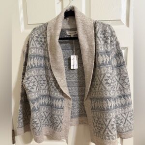 XL NWT Lucky Brand Cream and Gray Knit Cardigan. Aztec inspired print